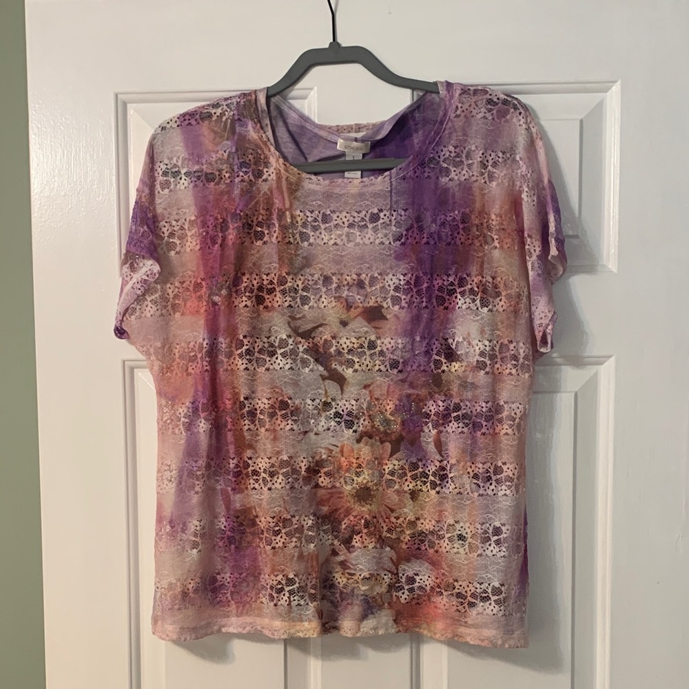 Chico's Pink and Purple Fitted Short Sleeve Tee